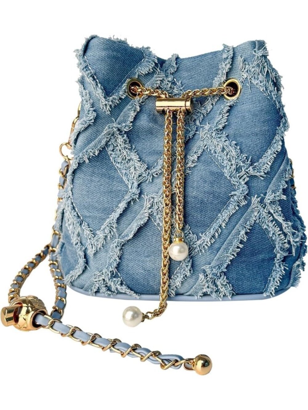 Stylish Denim Crossbody Bag for Women | Quilted Drawstring Purse, Jean Style